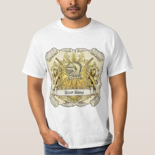 Yellow Knight Family Crest Achternaam T-shirt (Voorkant)