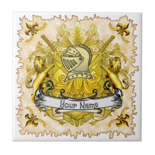 Yellow Knight Family Crest Achternaam Tegeltje