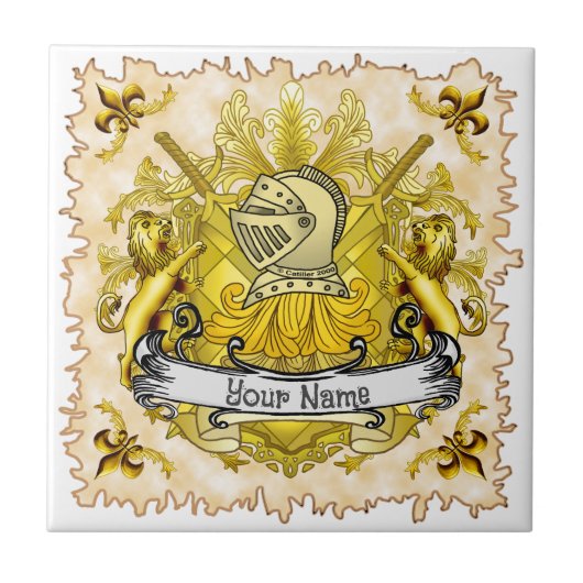 Yellow Knight Family Crest Achternaam Tegeltje (Voorkant)