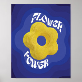 Yellow Knit Flower Power Art Poster, blauw verloop Poster