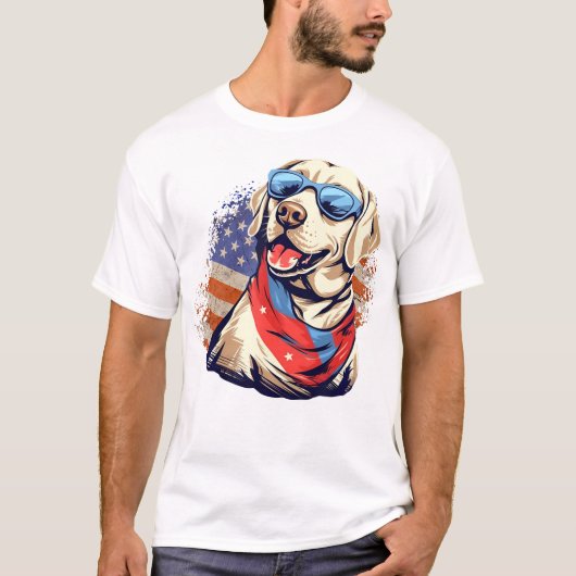 Yellow Lab 4th van juli ontwerp Patriottische Pup  T-shirt (Voorkant)
