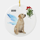 Yellow Lab Angel - kerstherdenkingsornament Keramisch Ornament (Achterkant)