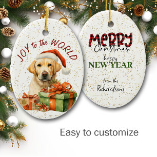 Yellow Lab Cadeaubox Joy to the World Holiday Keramisch Ornament