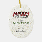 Yellow Lab Cadeaubox Joy to the World Holiday Keramisch Ornament (Achterkant)