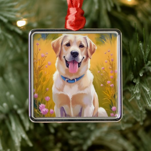 Yellow Lab | Dog Painting Labrador Retriever Metalen Ornament (Boom)