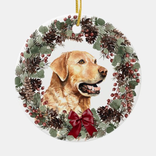 Yellow Lab Dog Pinecone Wreatalized Personalized Keramisch Ornament (Voorkant)