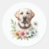 Yellow Lab Floral Ronde Sticker (Voorkant)