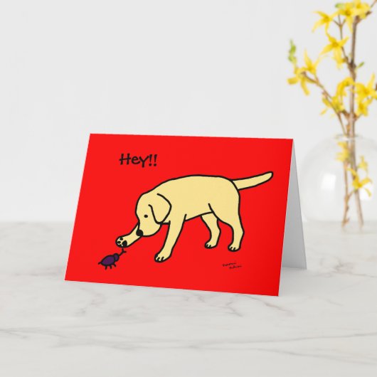 Yellow Lab Friendly Cartoon Labrador Kaart (Gele Bloem)