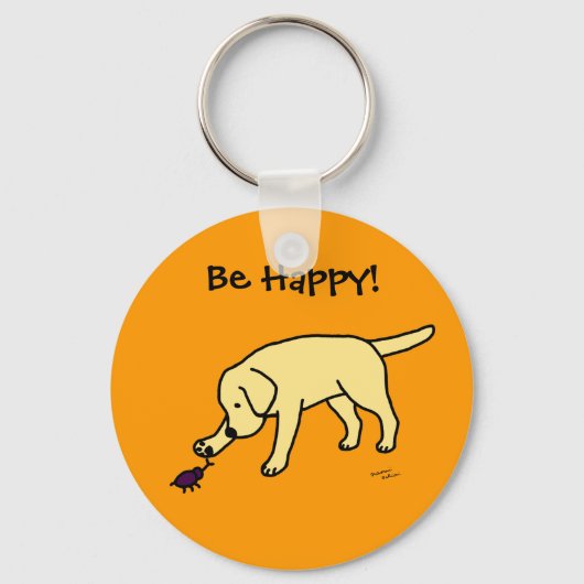Yellow Lab Friendly Cartoon Labrador Sleutelhanger (Voorkant)
