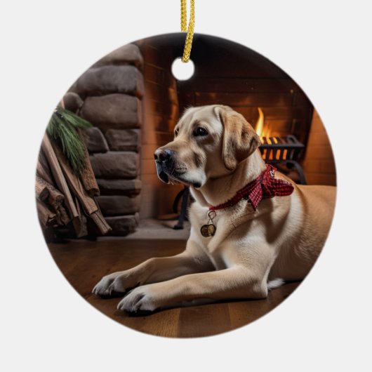 Yellow Lab Holiday Keramisch Ornament (Voorkant)
