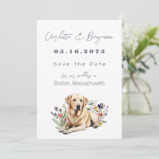 Yellow Lab Hond bruiloft Save the dates Date (Staand voorkant)