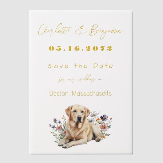 Yellow Lab Hond en Wildflowers Bewaar de datum Vellum Uitnodigingen (Voorkant)