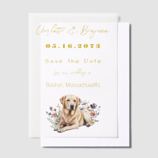 Yellow Lab Hond en Wildflowers Bewaar de datum Vellum Uitnodigingen (Offset)