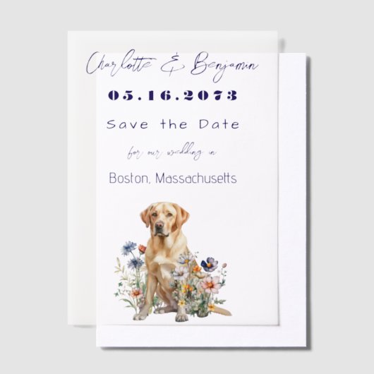 Yellow Lab Hond en Wildflowers Bewaar de datum Vellum Uitnodigingen (Offset)