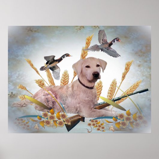 Yellow Lab Hunts Ducks Print (Voorkant)