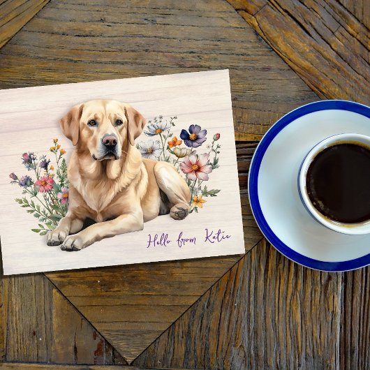 Yellow Lab in Wildflowers Hello Personalized Briefkaart