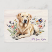 Yellow Lab in Wildflowers Hello Personalized Briefkaart (Voorkant)