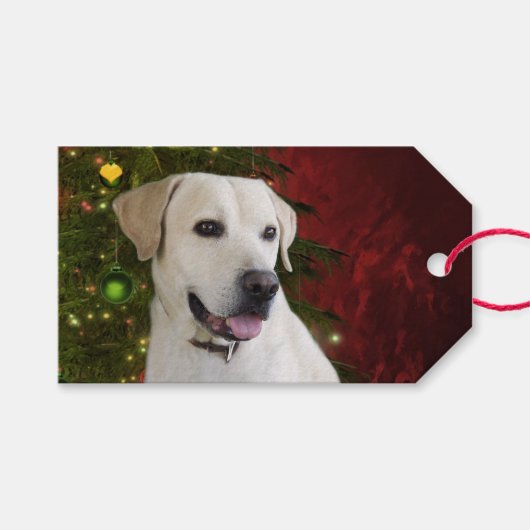 Yellow lab kerst cadeaulabel (Voorkant (Horizontaal))