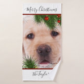 Yellow Lab kerst - persoonlijke papaverlabrador Badhanddoek (Badhanddoek)