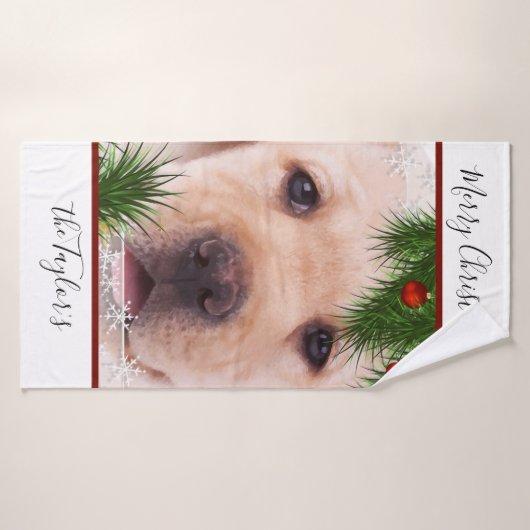 Yellow Lab kerst - persoonlijke papaverlabrador Badhanddoek (Badhanddoek)