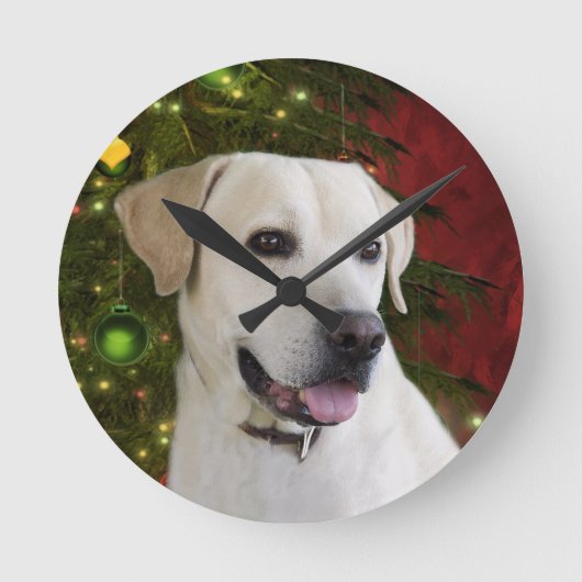 Yellow lab kerst ronde klok (Voorkant)