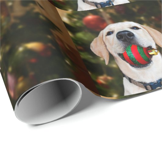 Yellow lab-kerstbal cadeaupapier (Rol Hoek)