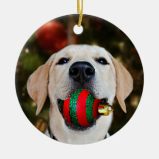 Yellow lab-kerstbal keramisch ornament
