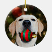 Yellow lab-kerstbal keramisch ornament (Achterkant)