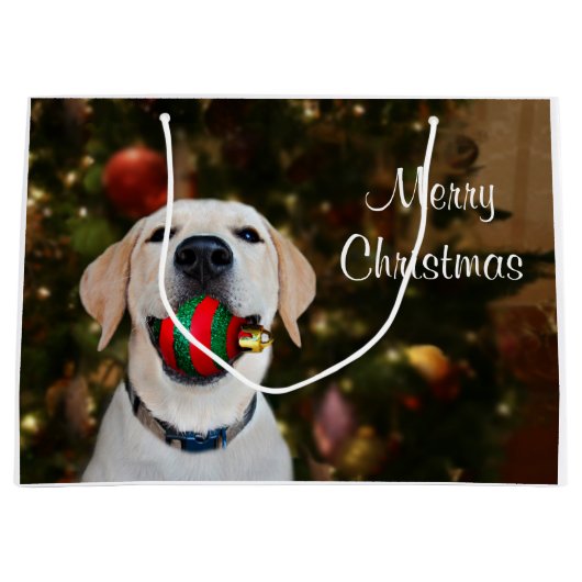 Yellow lab-kerstbal large cadeautasje (Voorkant)
