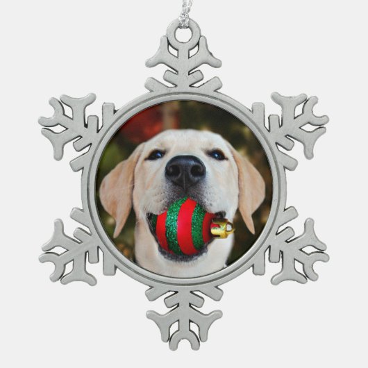 Yellow lab-kerstbal tin sneeuwvlok ornament (Voorkant)