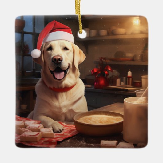 Yellow Lab Kerstkoekjes Feestelijke vakantie Keramisch Ornament (Voorkant)