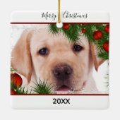 Yellow Lab Kerstmis - Cute Dog Puppy Labrador Keramisch Ornament (Achterkant)