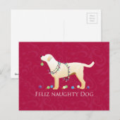 Yellow Lab Kerstmis Feliz Naughty Dog Feestdagenkaart (Voorkant / Achterkant)