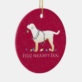 Yellow Lab Kerstmis Feliz Naughty Dog Keramisch Ornament (Rechts)