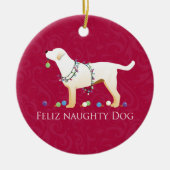 Yellow Lab Kerstmis Feliz Naughty Dog Keramisch Ornament (Voorkant)