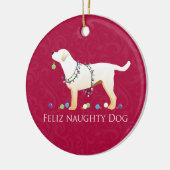 Yellow Lab Kerstmis Feliz Naughty Dog Keramisch Ornament (Links)