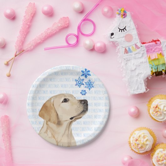 Yellow Lab kerstsnowflakes Cute Dog Labrador Papieren Bordje (Feest)