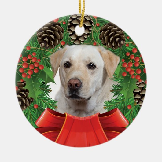 Yellow Lab kerstversiering Keramisch Ornament (Voorkant)