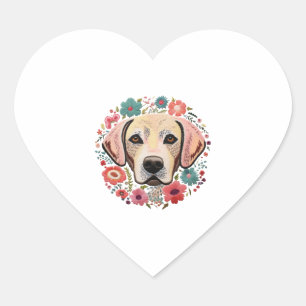 Yellow Lab Labrador met bloemen bloemenborduurwerk Hart Sticker
