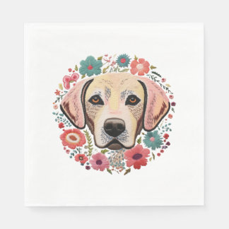 Yellow Lab Labrador met bloemen bloemenborduurwerk Servet
