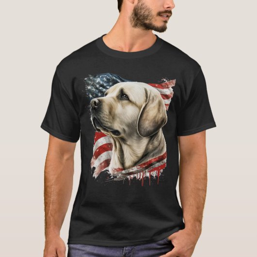 Yellow Lab met de Amerikaanse vlag T-shirt (Voorkant)