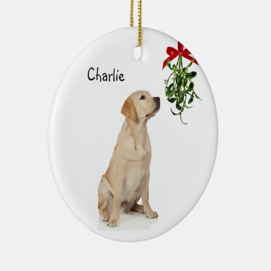 Yellow Lab Mistletoe kerstversiering Keramisch Ornament (Rechts)