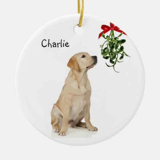 Yellow Lab Mistletoe kerstversiering Keramisch Ornament (Voorkant)