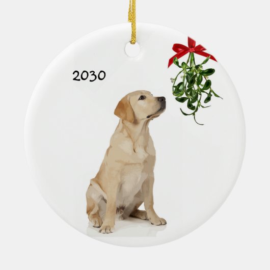 Yellow Lab Mistletoe kerstversiering Keramisch Ornament (Achterkant)