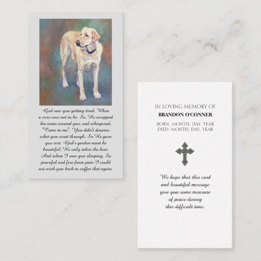 Yellow Lab Oranges Blue Memorial Sympathy Card Visitekaartje (Voorkant / Achterkant)