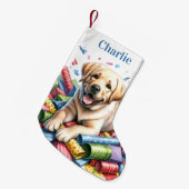 Yellow Lab Pet Dog Gelukkig Schattige Labrador Ret Kleine Kerstsok (Voorkant (Hangend))