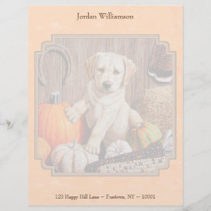 Yellow Lab Pup en Pumpkin Harvest Oranje Briefhoofd Sjabloon