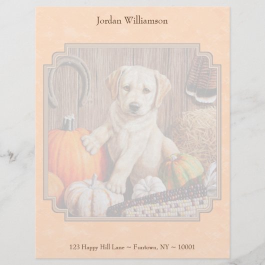 Yellow Lab Pup en Pumpkin Harvest Oranje Briefhoofd Sjabloon (Voorkant)