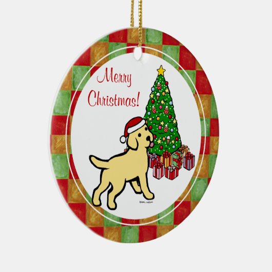 Yellow Lab Puppy and Kerstmis Tree Keramisch Ornament (Rechts)