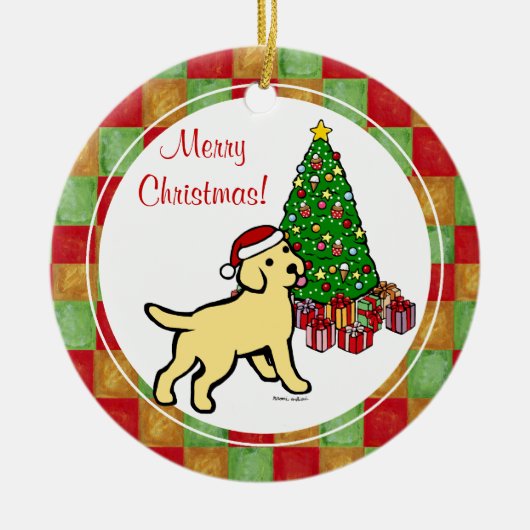 Yellow Lab Puppy and Kerstmis Tree Keramisch Ornament (Voorkant)